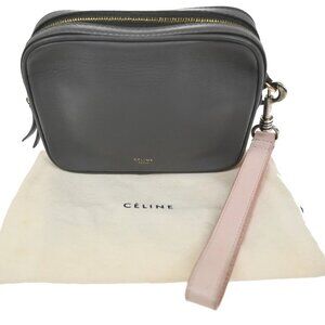 CELINE Logo Mini Pouch Bag Leather Gray GHW France